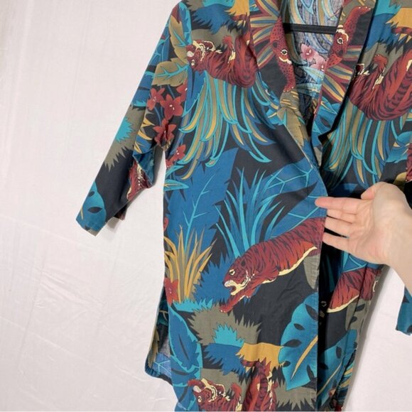 Vintage Handmade Jungle Cat Print Open Front Light Jacket Blazer XL - Picture 9 of 15